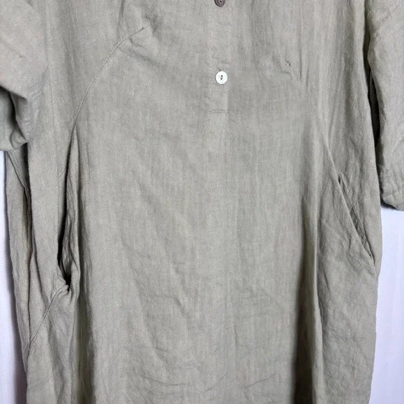 Elena Baldi Made in Italy Linen‎ Tunic Dress Shirt Khaki Green Size S Vacation - Picture 3 of 9